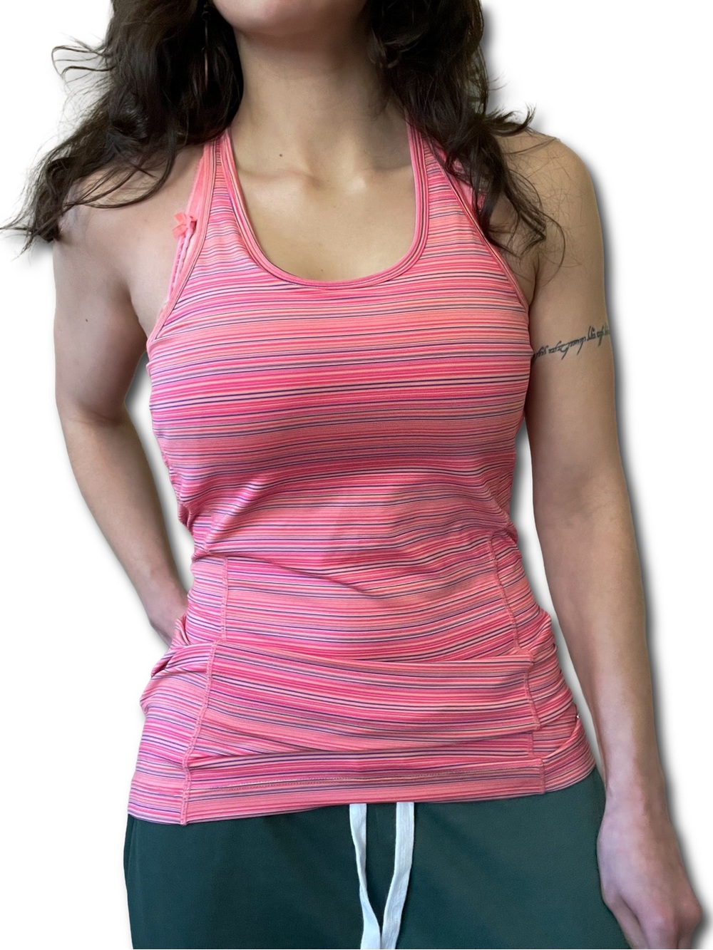 Vintage Y2K MPG Pink Activewear Tank Top Racerback Built In Bra Gym Pilates